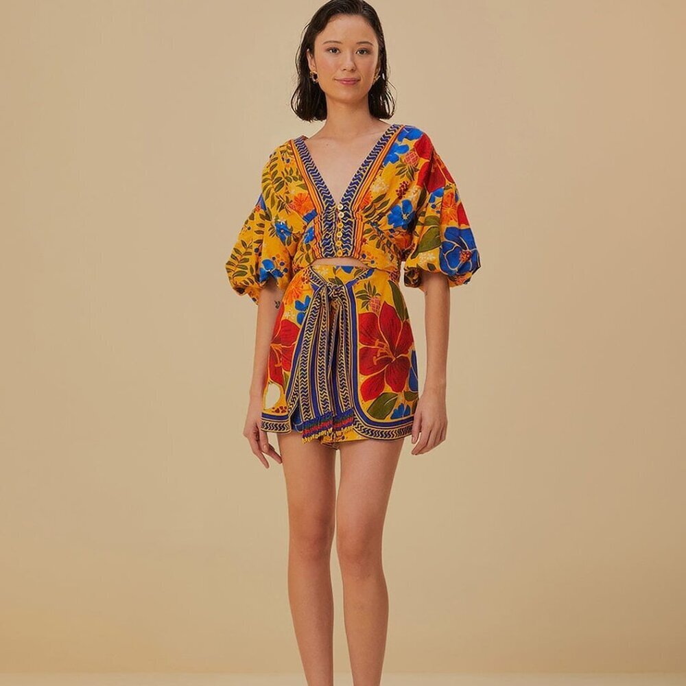 Farm Rio Yellow Floral Yard lenzing Ecovero Euroflax Shorts